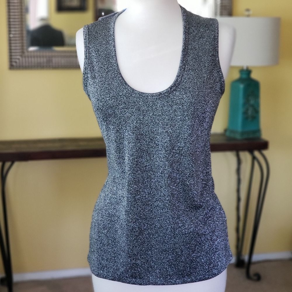 J. Crew Sleeveless Stretchy Scoop Neck Metallic Tank Top Size Small Gray Black